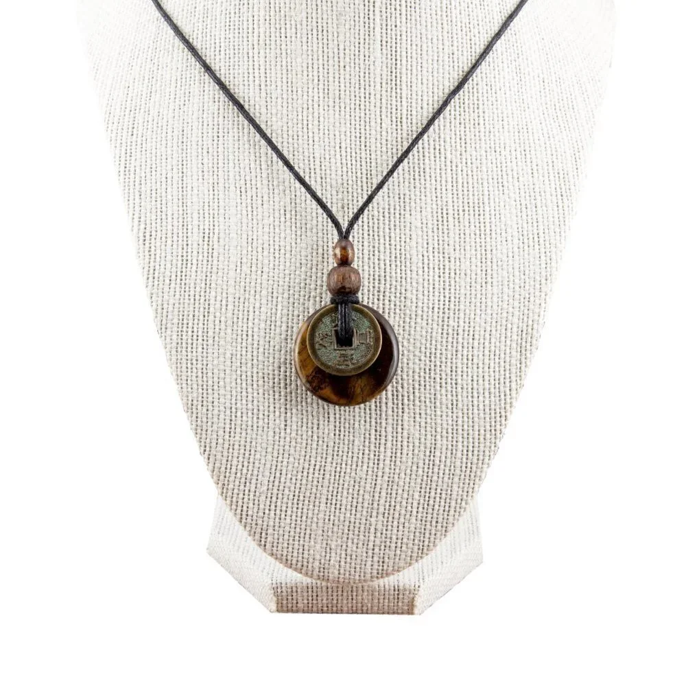 Golden Tiger’s Eye and Lucky Coin Necklace | Handmade - Picture 4 of 6